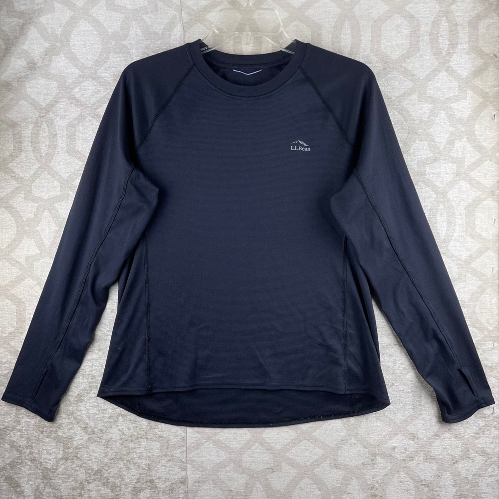 L.L.Bean Midweight Base Layer Women Large Petite Black Excellent Thumb Holes